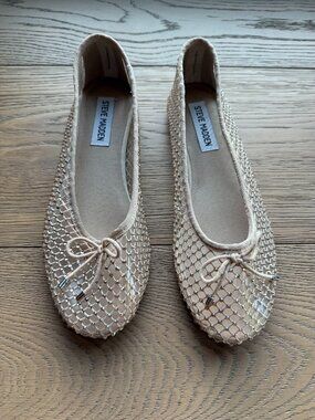Steve Madden Champagne Bejeweled Bowed Flats